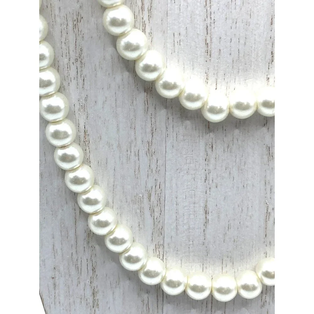 Long Single strand‎ White Glass Faux Pearls 42